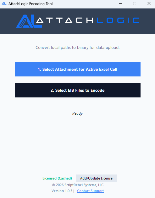 AttachLogic Excel Add-in Interface Screenshot